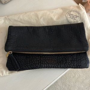 Clare Vivier Black Pebbled Foldover Clutch